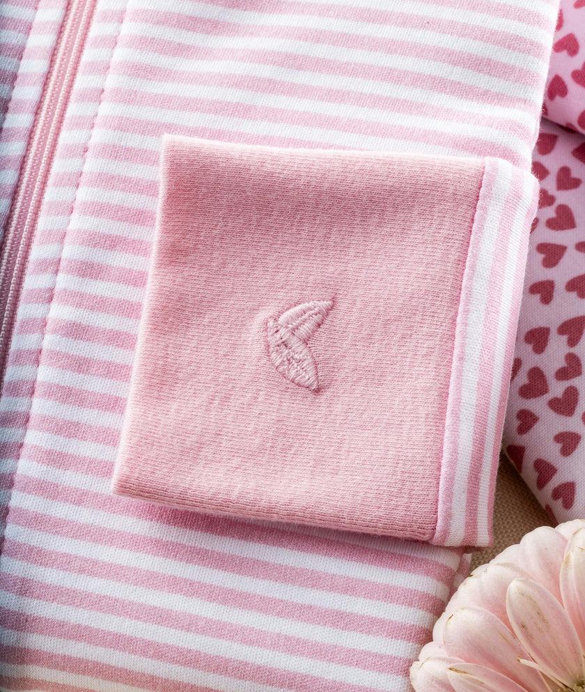 Baby's Pima Ruffle Collar Romper in Pink Stripe