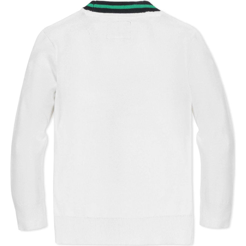 Organic Long Sleeve Tipped Cardigan Sweater, White