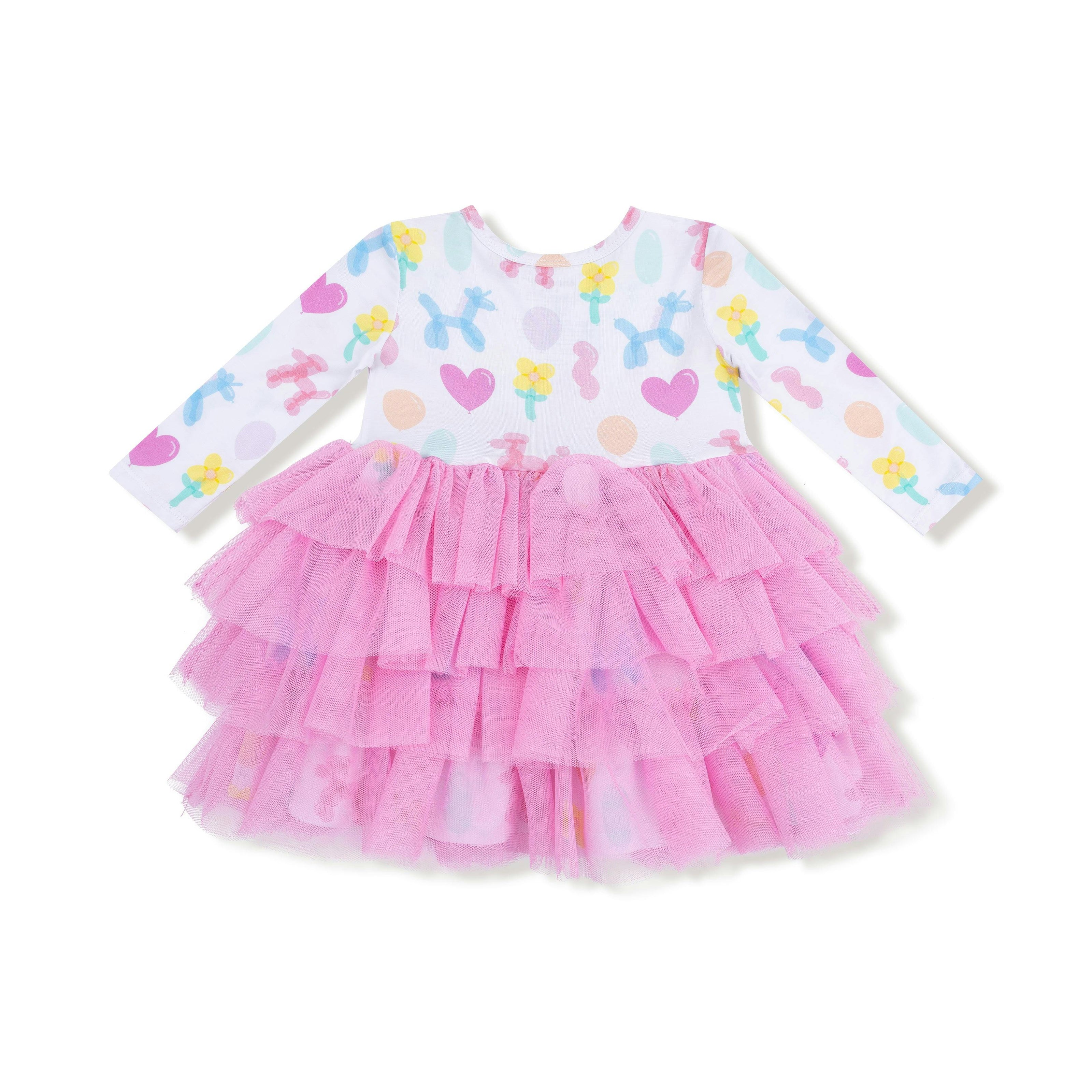 Balloon Animals - Pink - Twirly Long Sleeve Layered Tulle Dress