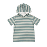 Boys Short Sleeve Hoodie Pullover in Sky Blue Stripe