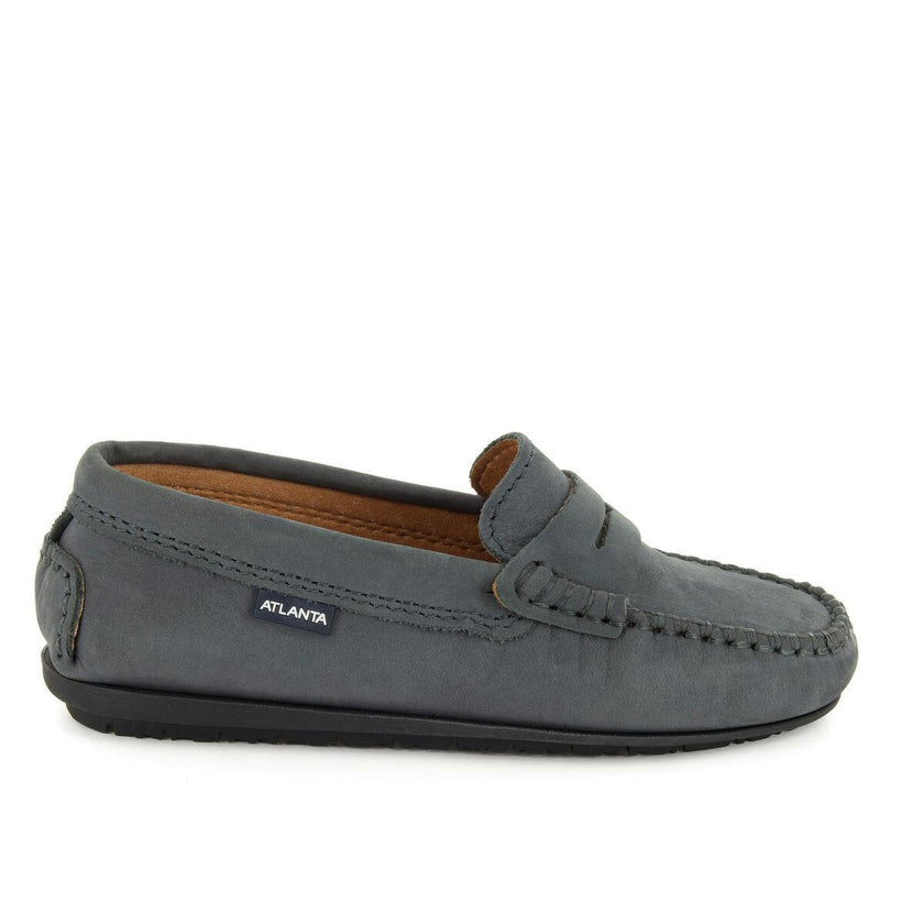 Nubuck Leather Penny Moccasins, Grey