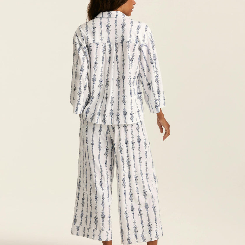 The Olivia Wide Leg Pima Pajama Set in Navy Mayfair Toile