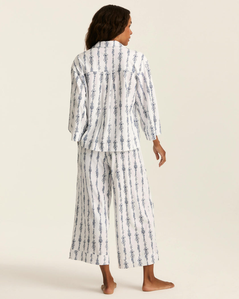 The Olivia Wide Leg Pima Pajama Set in Navy Mayfair Toile