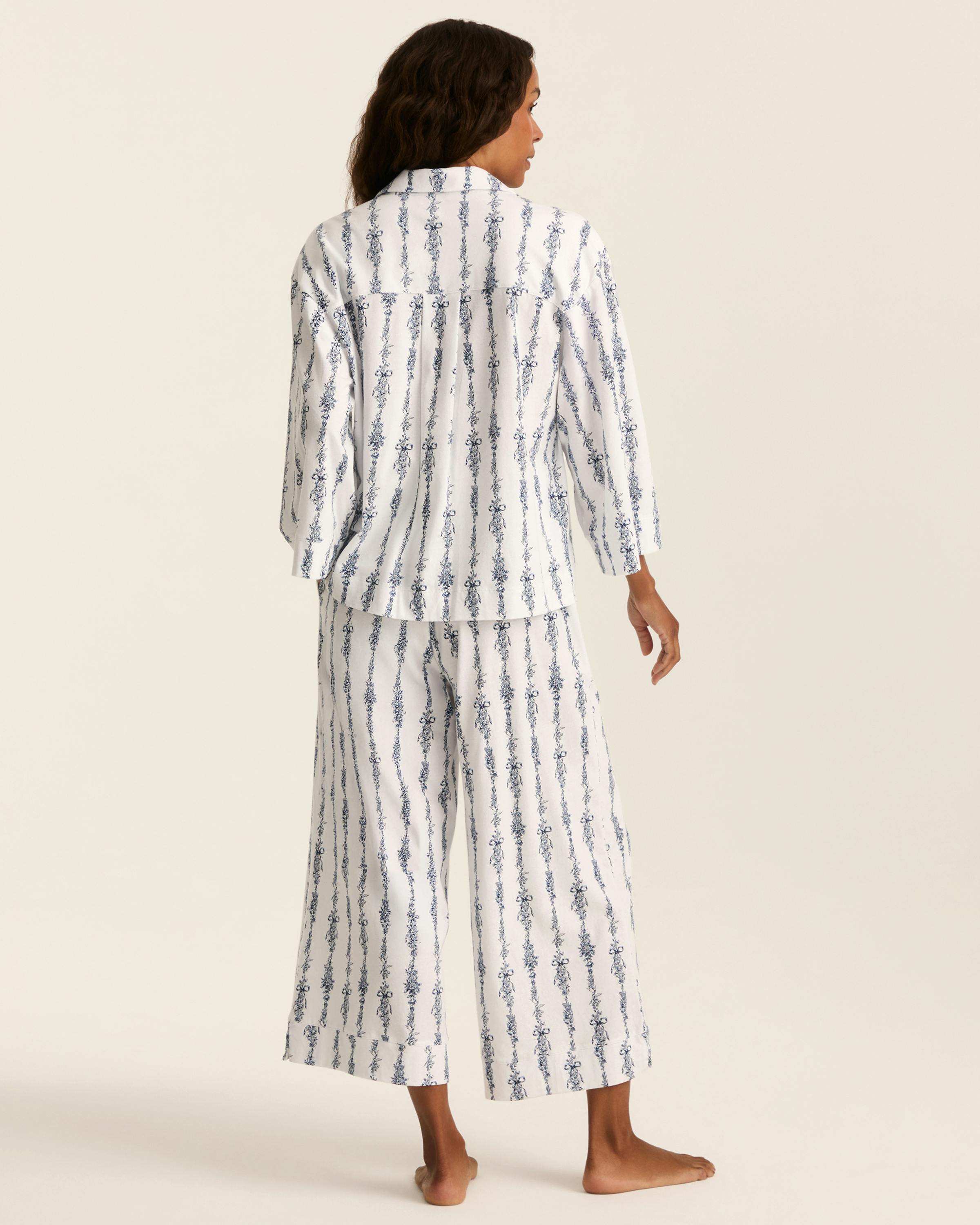 The Olivia Wide Leg Pima Pajama Set in Navy Mayfair Toile