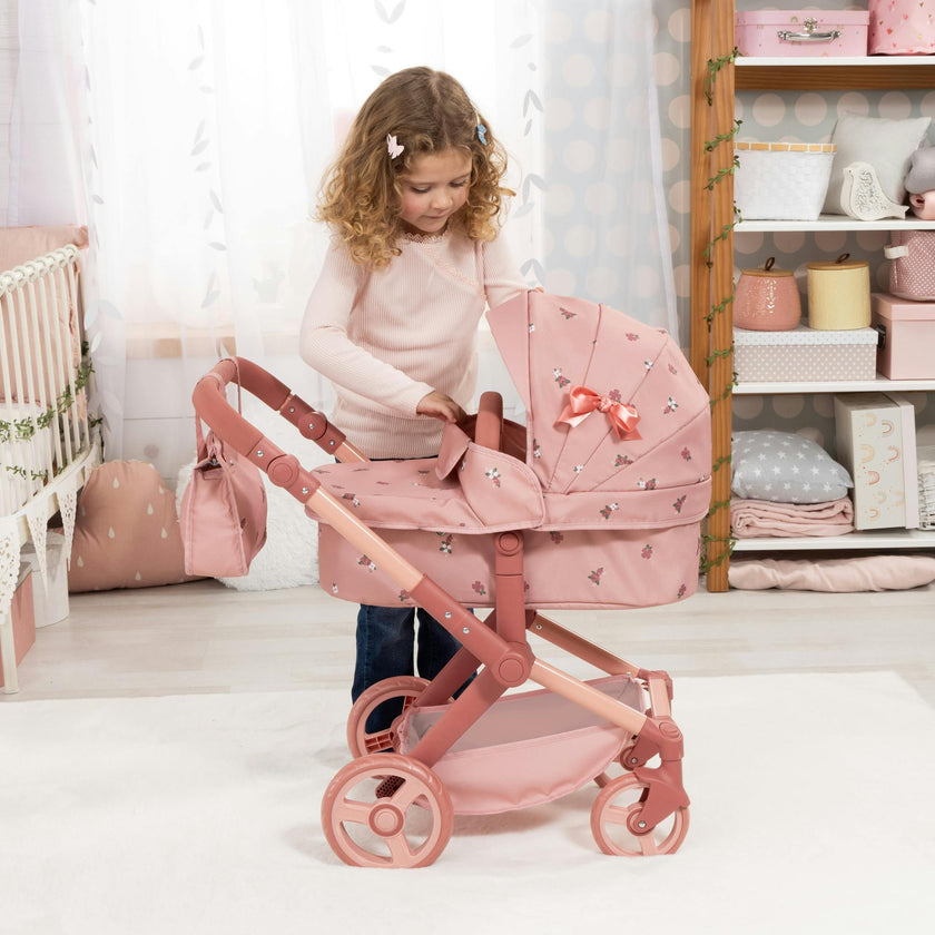 Doll Pram: Xeo - Pink & Flowers