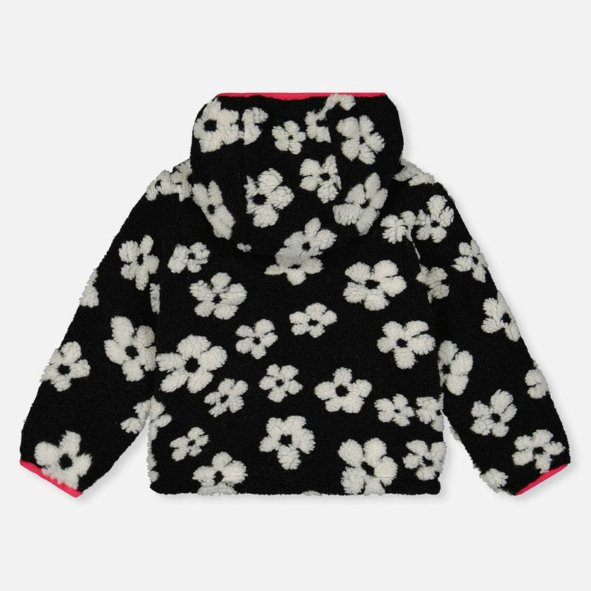 Reversible Mid-Season Jacket Pink And Black Printed Flowers