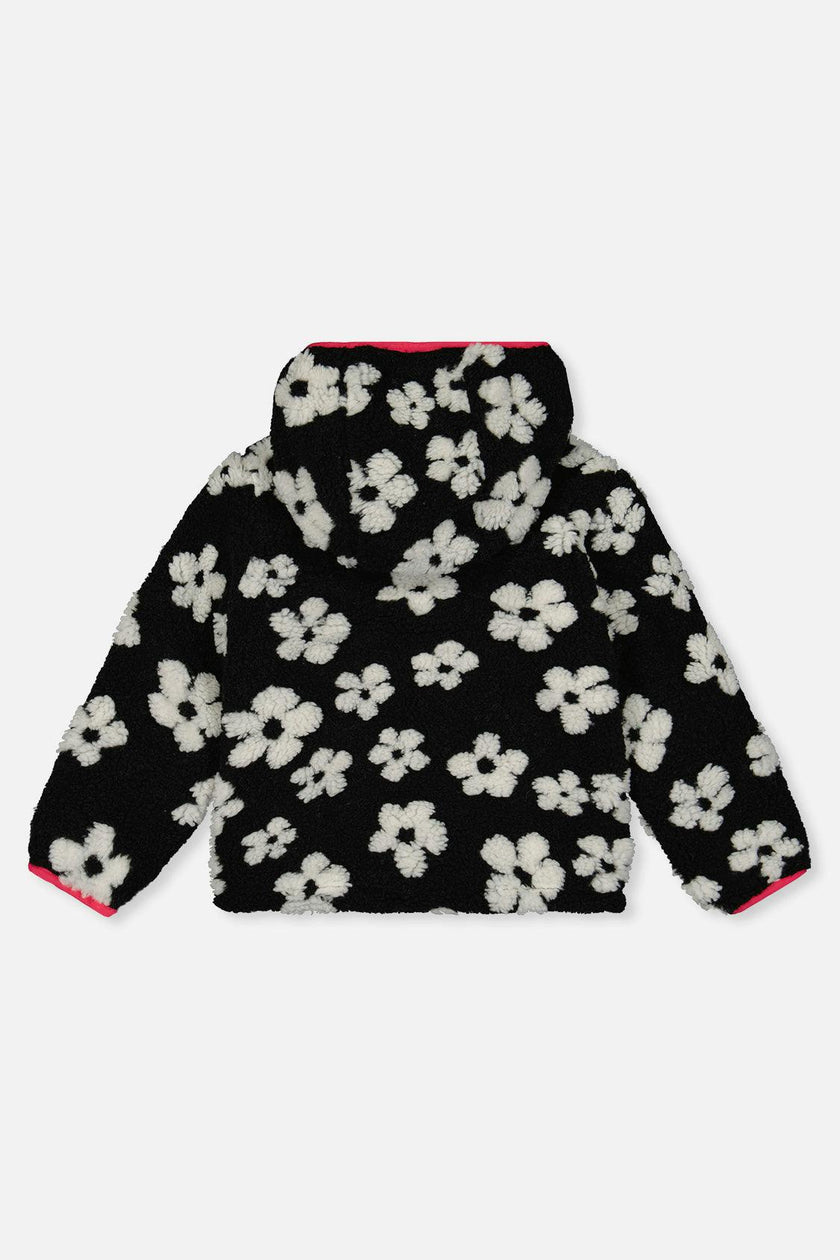 Reversible Mid-Season Jacket Pink And Black Printed Flowers