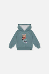 Baby Hoodie With Screenprint Pale Turquoise