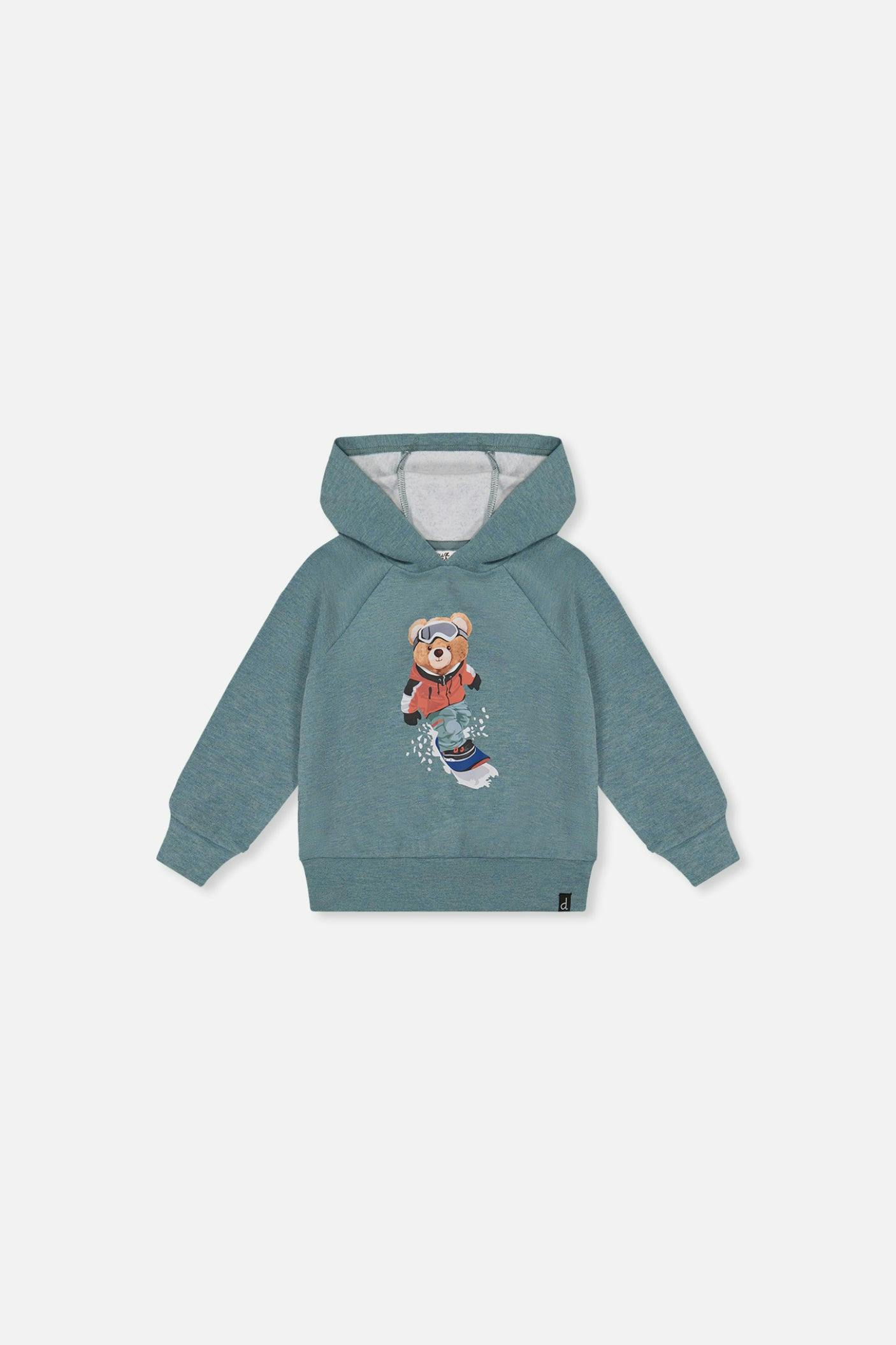 Baby Hoodie With Screenprint Pale Turquoise