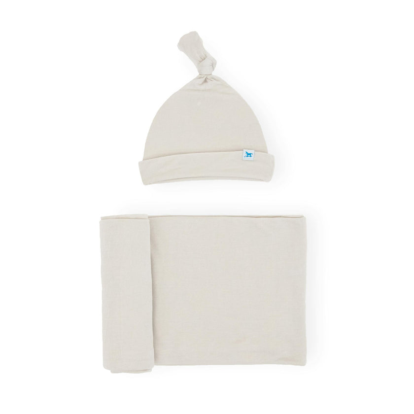 Stretch Knit Swaddle and Hat Set - Pebble