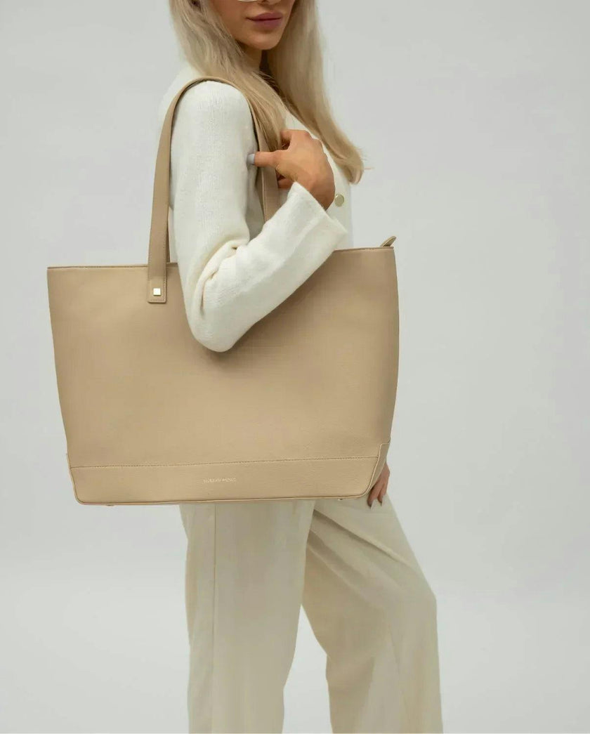 Vegan Leather Work Tote Bag with Removable Insulated Pouch, Cream