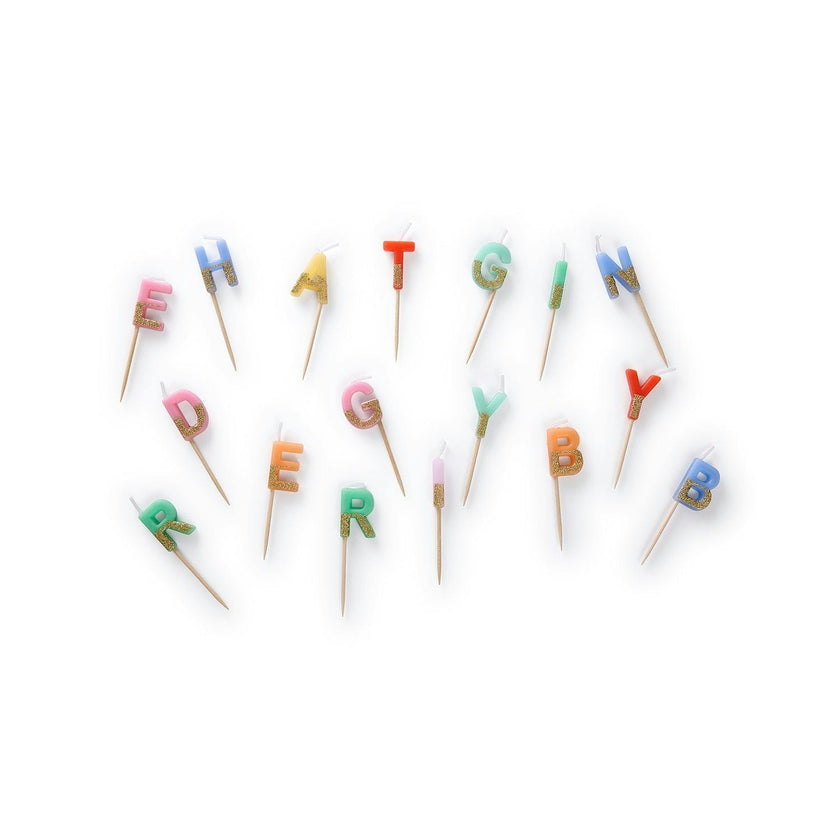 Packed Party Big Birthday Energy Glitter Letter Candle Set - Multicolor Rainbow Alphabet Candles with Gold Glitter Trim, Spell-Out Cake Candles in Gift Box