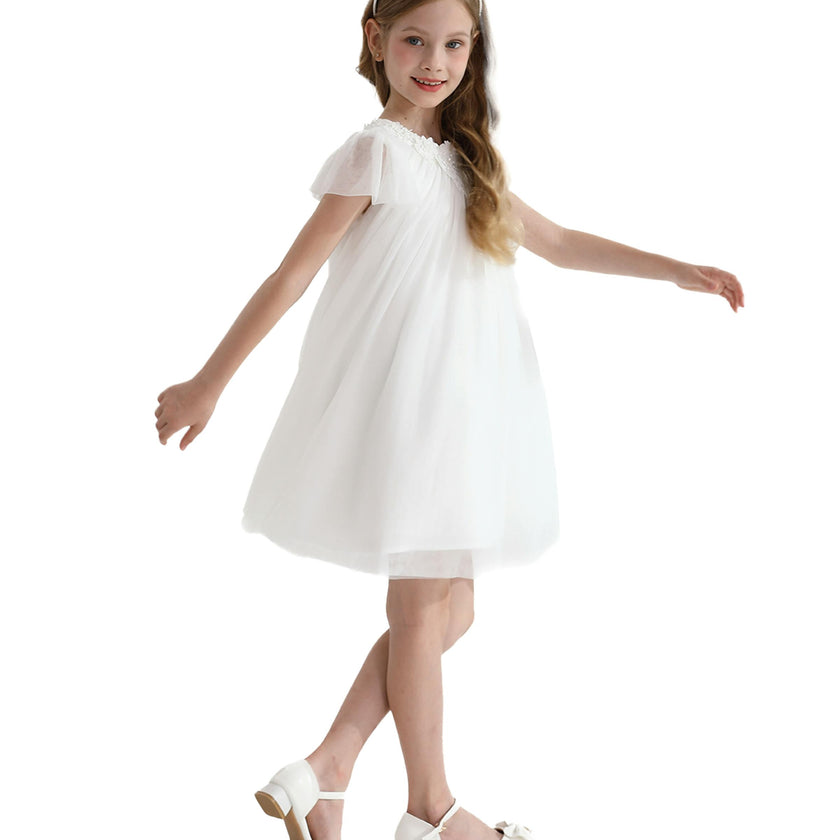 White Flower Accent Constance Dress