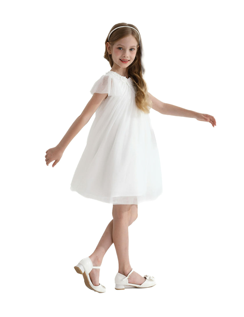 White Flower Accent Constance Dress
