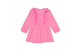 Long Sleeve Ruffle Dress in Pink Corduroy