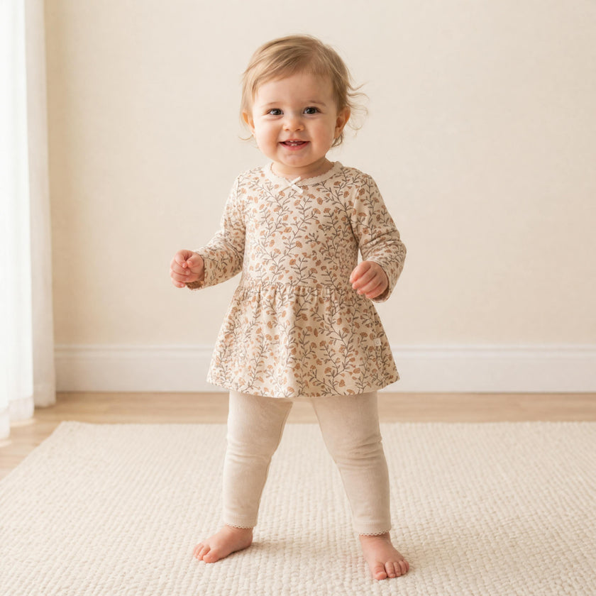 Organic Bodysuit Dress & Leggings Set - Rustbloom
