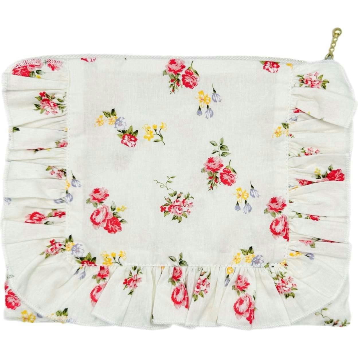 English Rose Posy Timeless Floral Ruffle Zipper Pouch