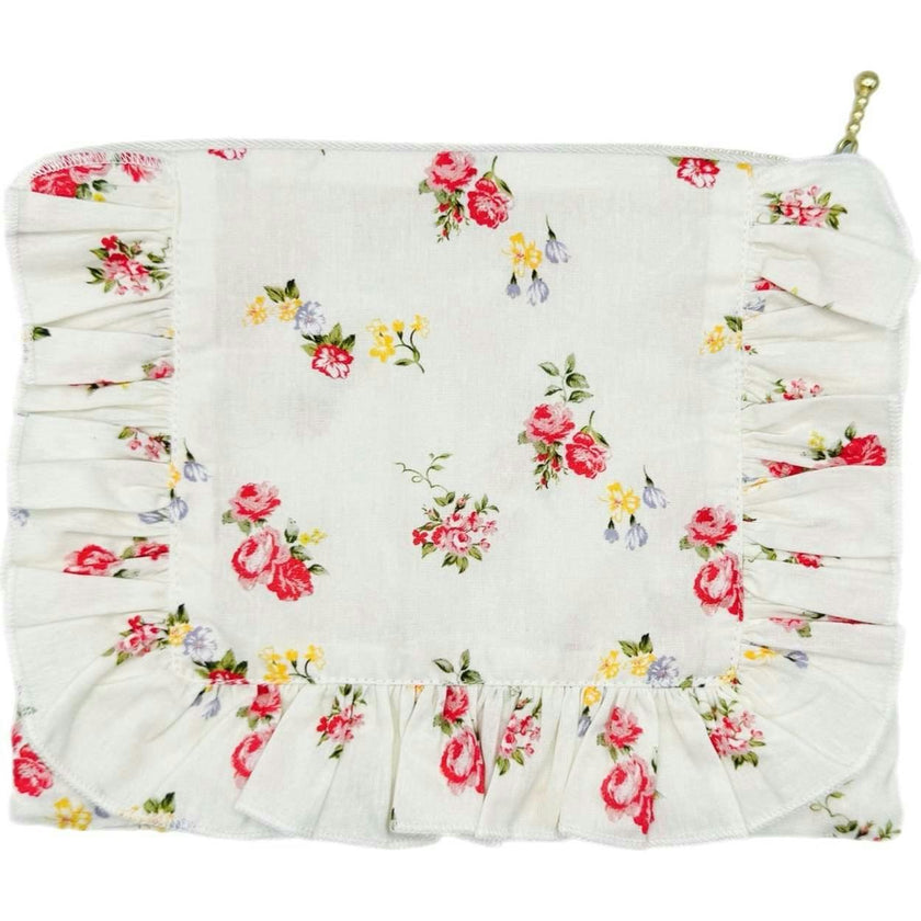 English Rose Posy Timeless Floral Ruffle Zipper Pouch