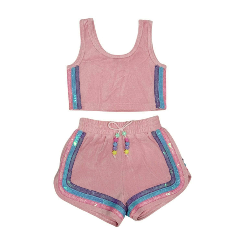 Rainbow Velour Sequin Tank Set