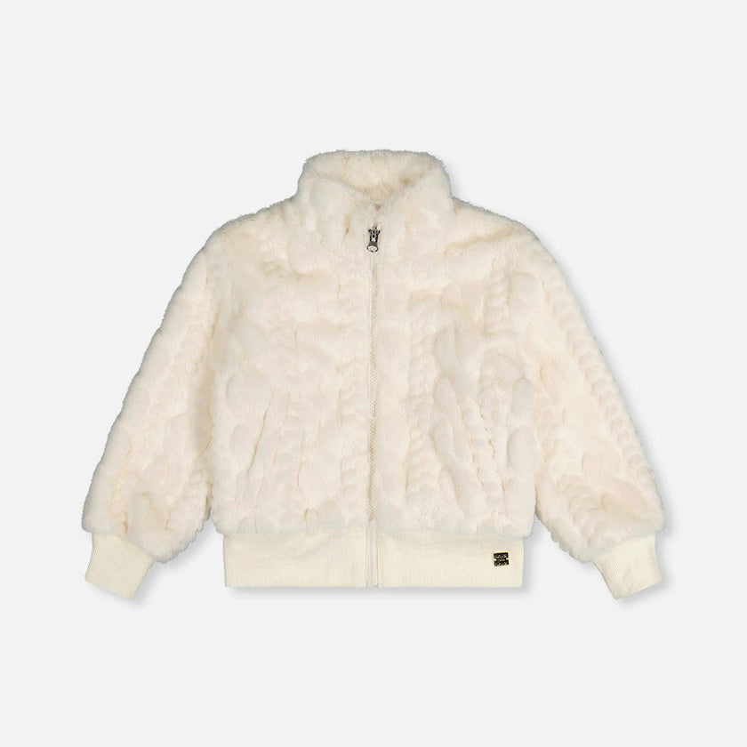 Faux Fur Jacquard Jacket Beige