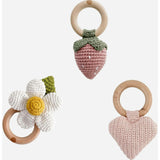 Teether Set - Blush Strawberry Heart and White Flower
