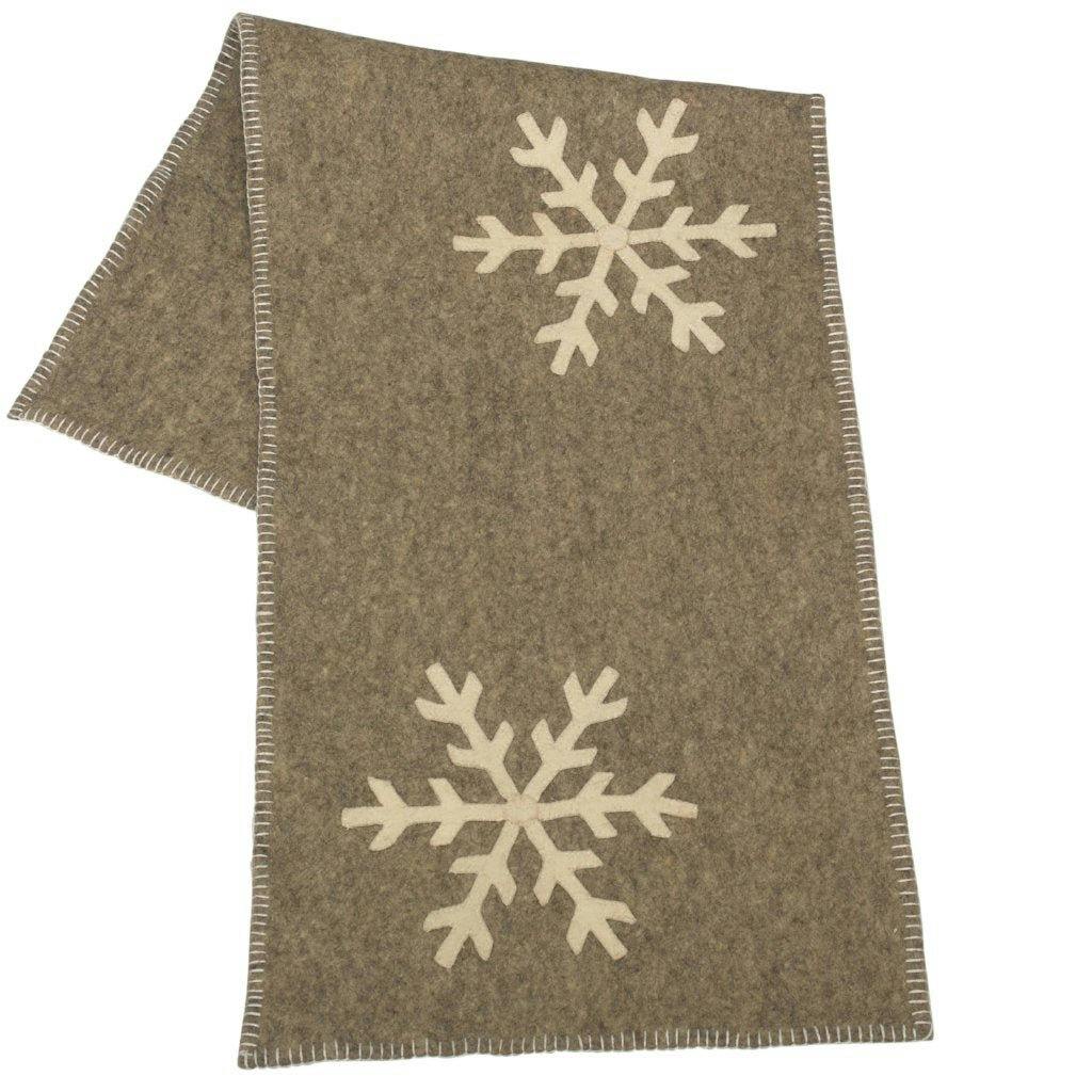 Gray Hand Felted Wool Christmas Table Runner - Snowflakes - 16