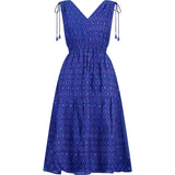 Noemie Women's Shoulder Tie Dress Cobalt Ikat, Blue