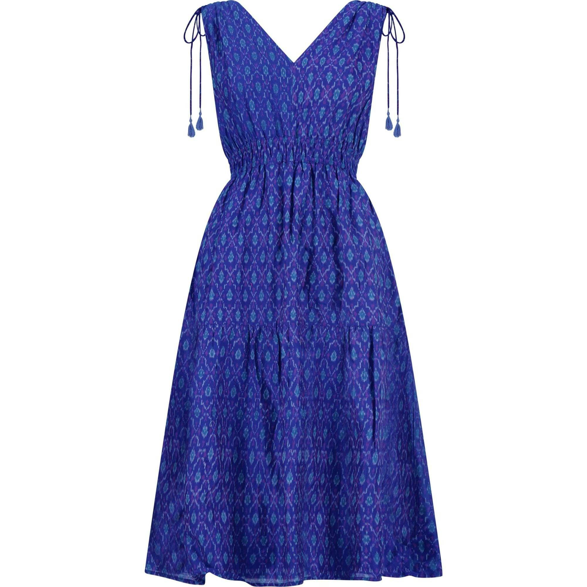 Noemie Women's Shoulder Tie Dress Cobalt Ikat, Blue