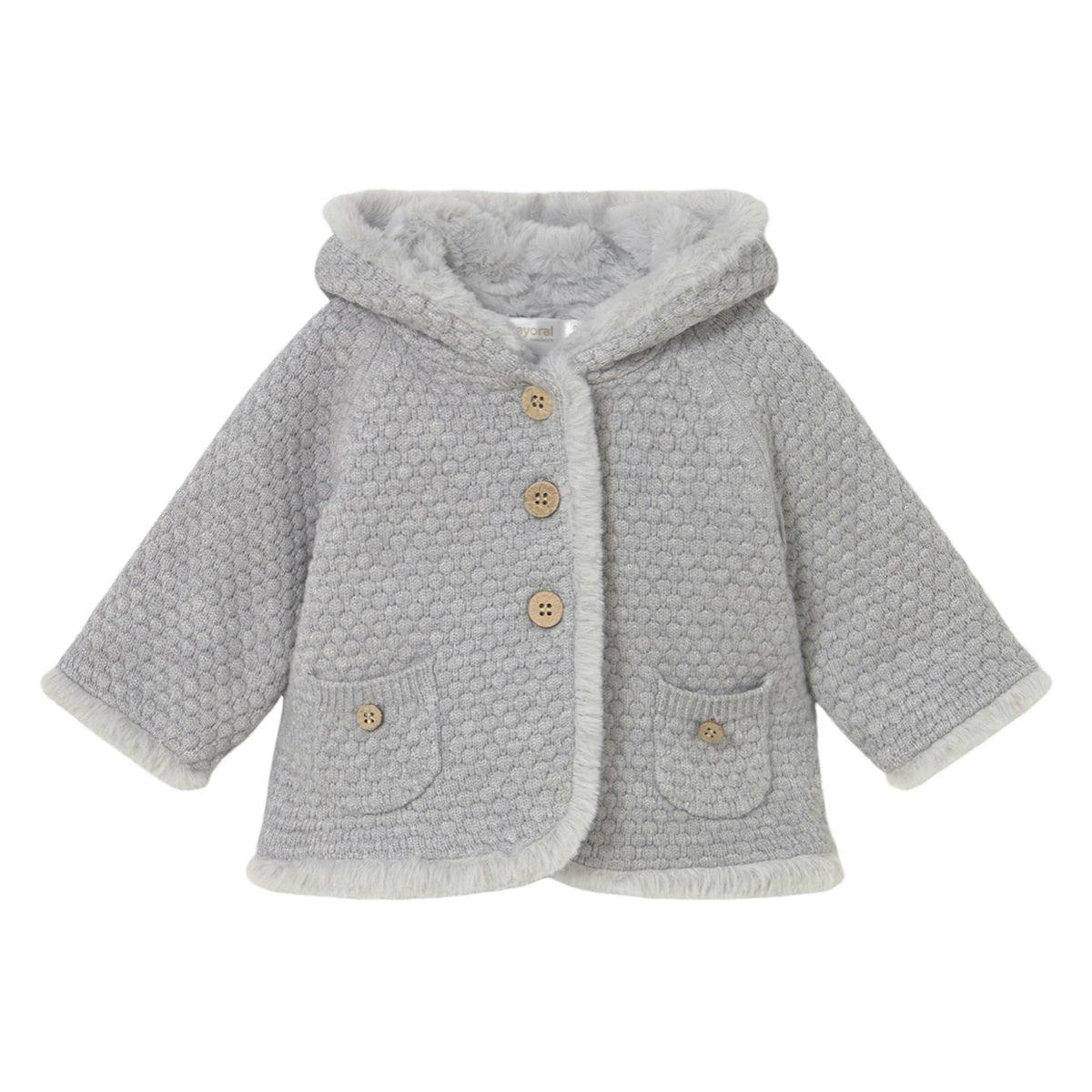 Newborn Girl Knit Jacket with Faux Fur