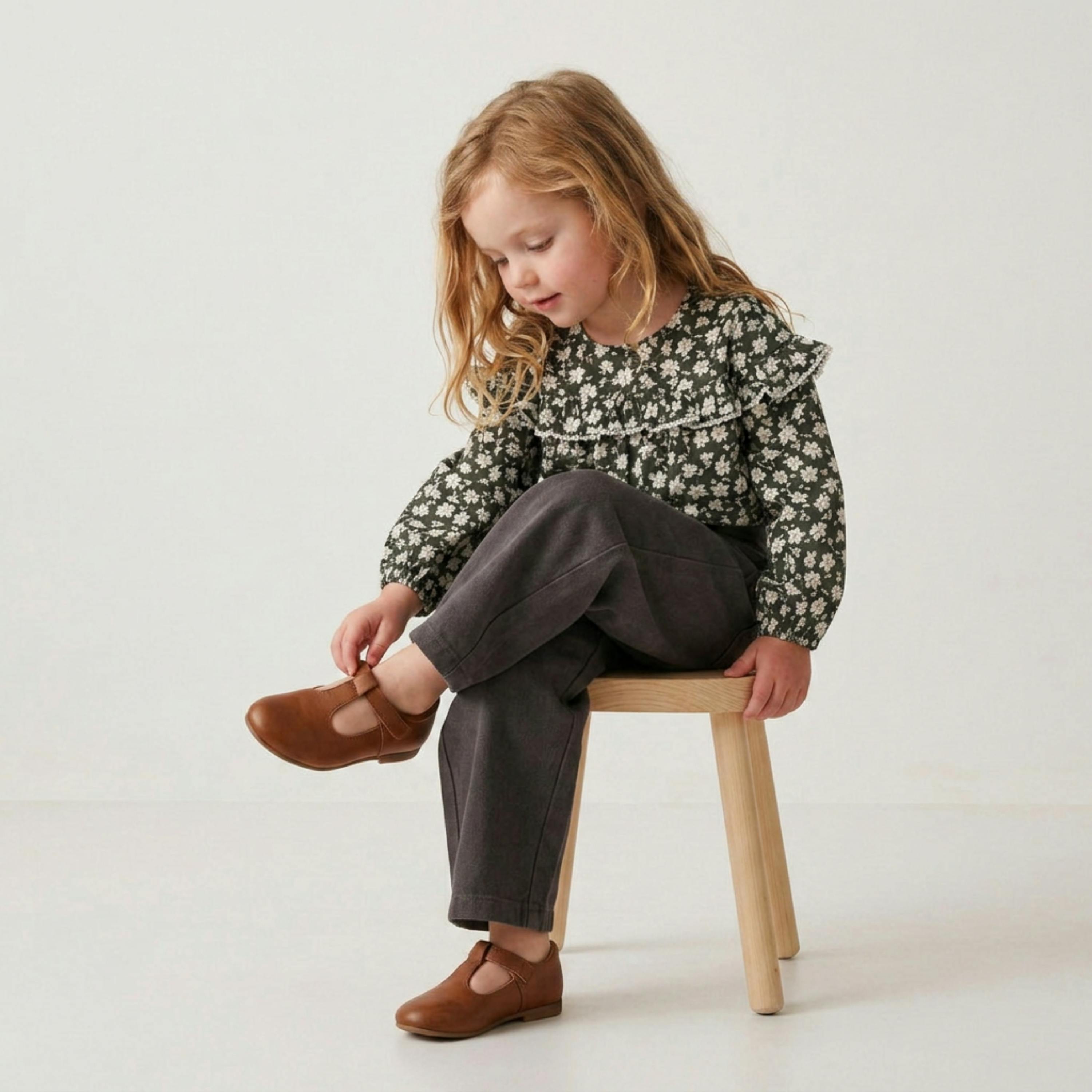Organic Ruffle Cotton Blouse - Twilight Meadow