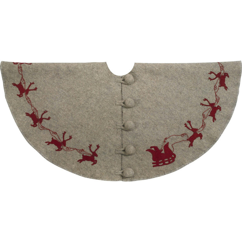 Handmade Reindeer Christmas Tree Skirt- Grey Red Reindeer And Cream Whip Stitch-72"