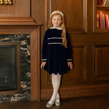 Long Sleeve Grace Dress in Midnight Blue Velvet