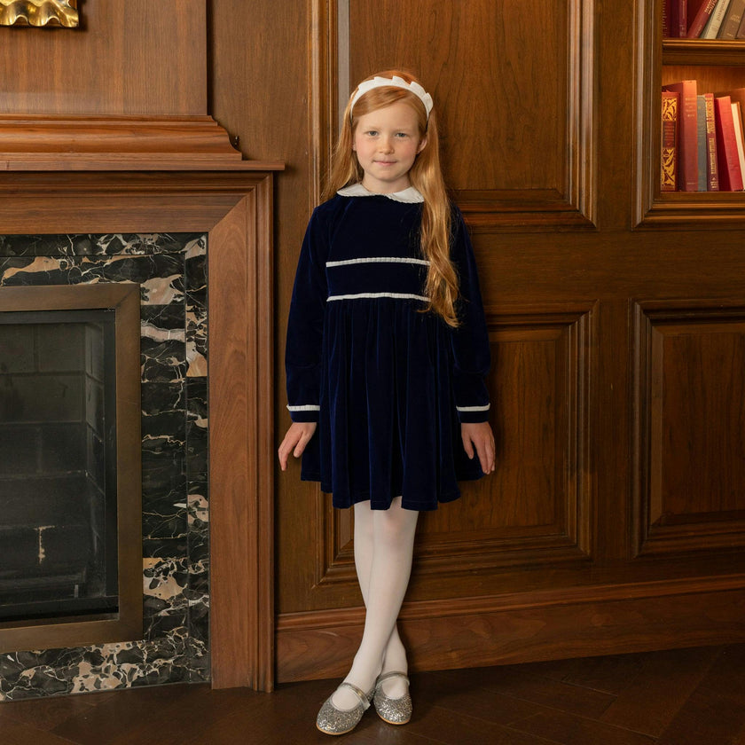 Long Sleeve Grace Dress in Midnight Blue Velvet