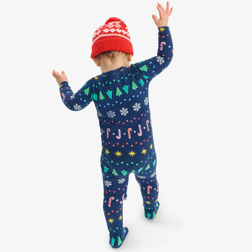Baby organic zip footie in rainbow fair isle