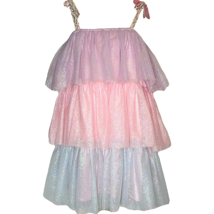 Sparkle Ombre Tie Shoulder Tired Dress