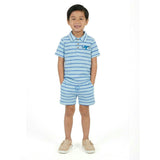 Boys Striped Waffle Polo Set | Blue Shark