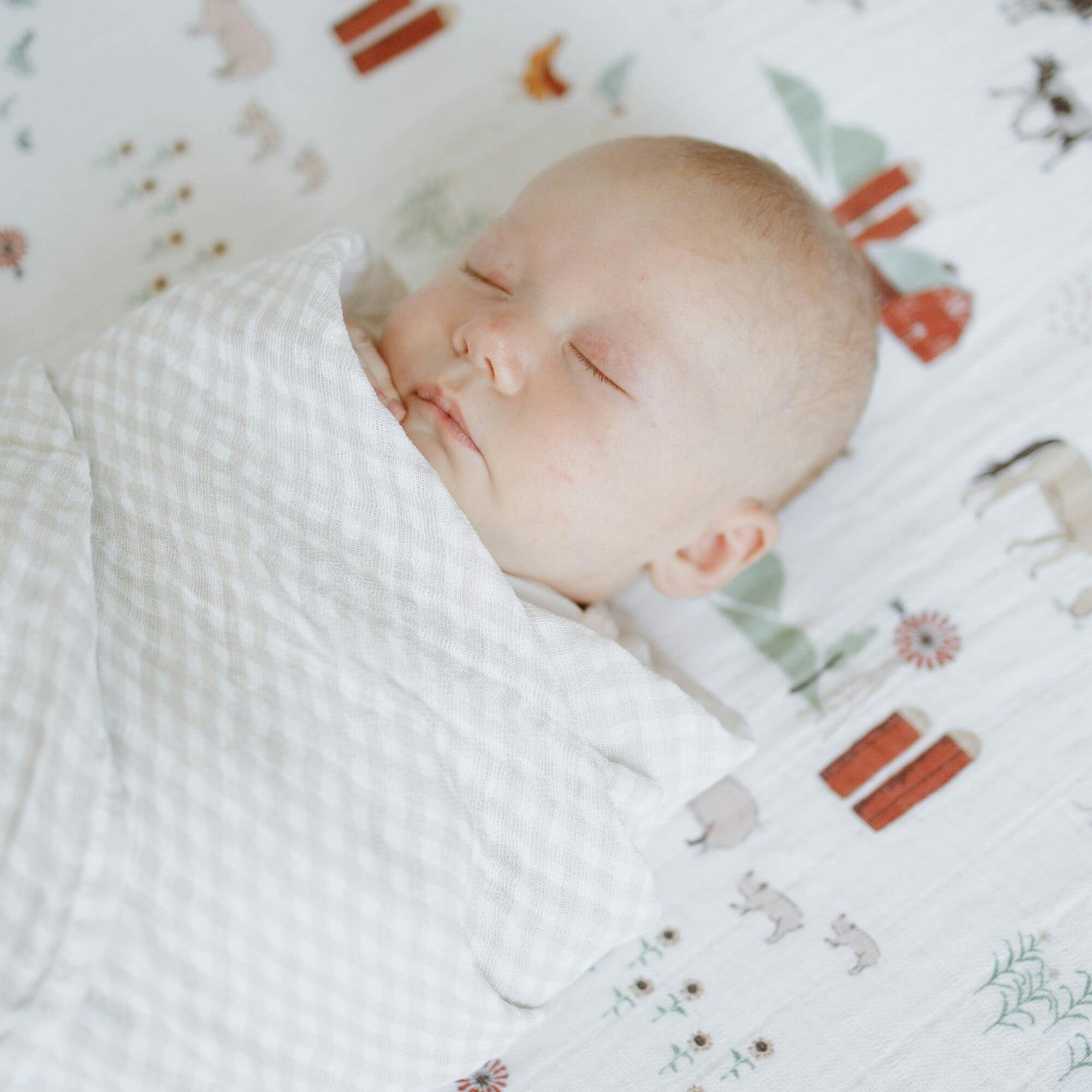 Cotton Muslin Swaddle Blanket - Tan Gingham
