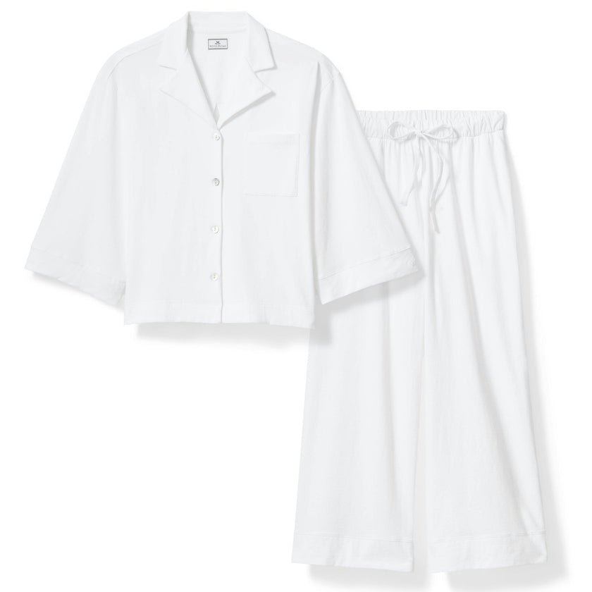 The Olivia Wide Leg Pima Pajama Set in White