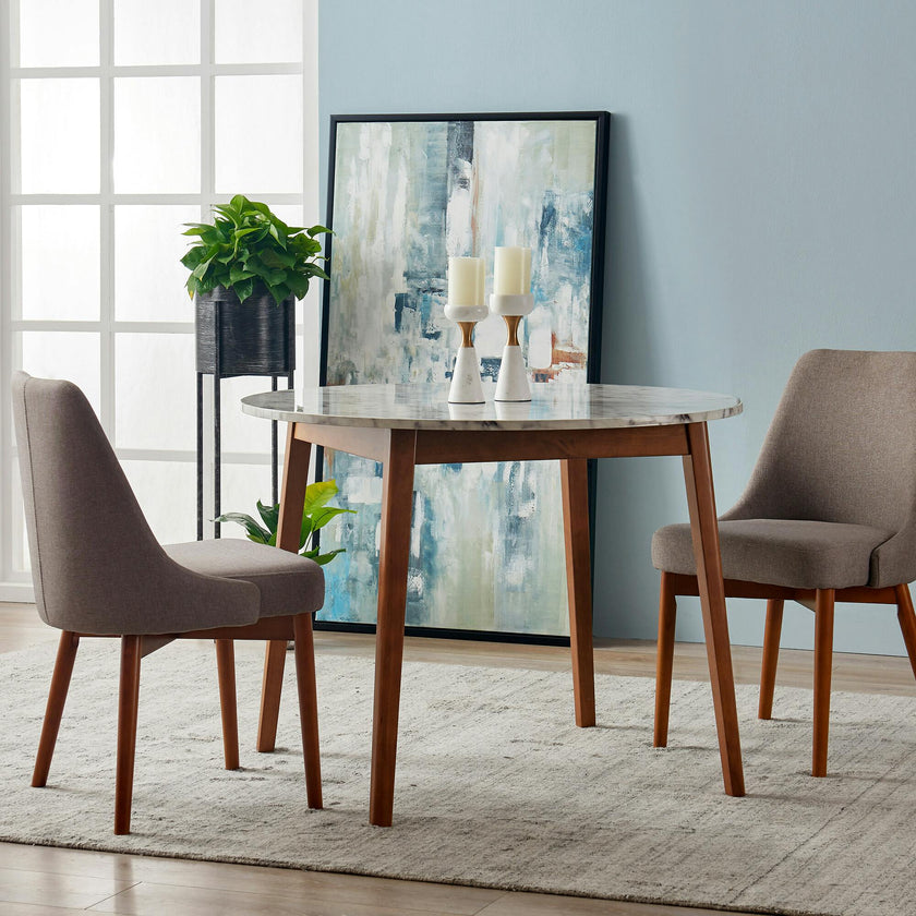 Ashton Wooden Round Dining Table with Faux Marble Top