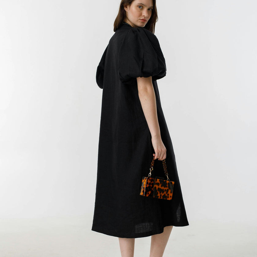 Bubble Linen Dress - Black