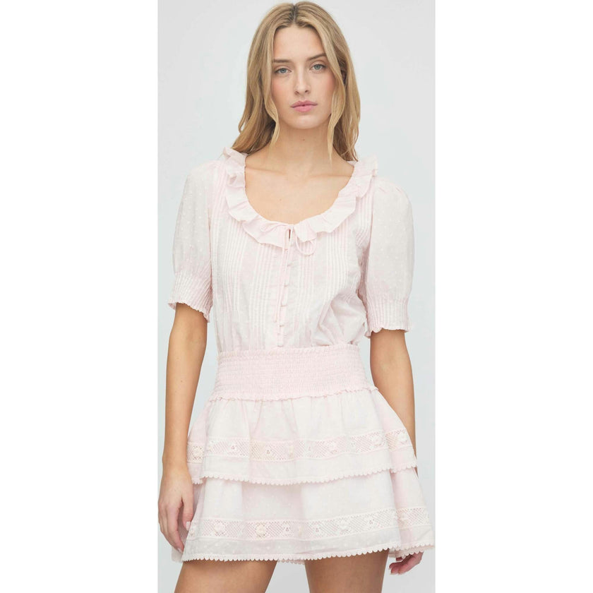 The Meena Skirt - Powder Pink Swiss Dot