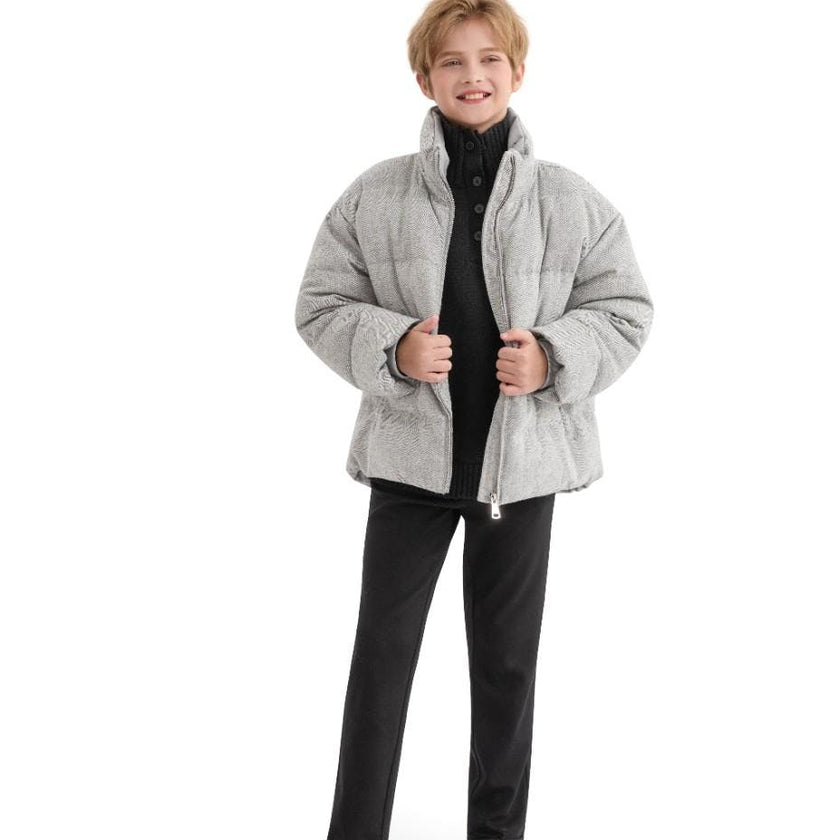 Gray Puffer Jacket with High Collar