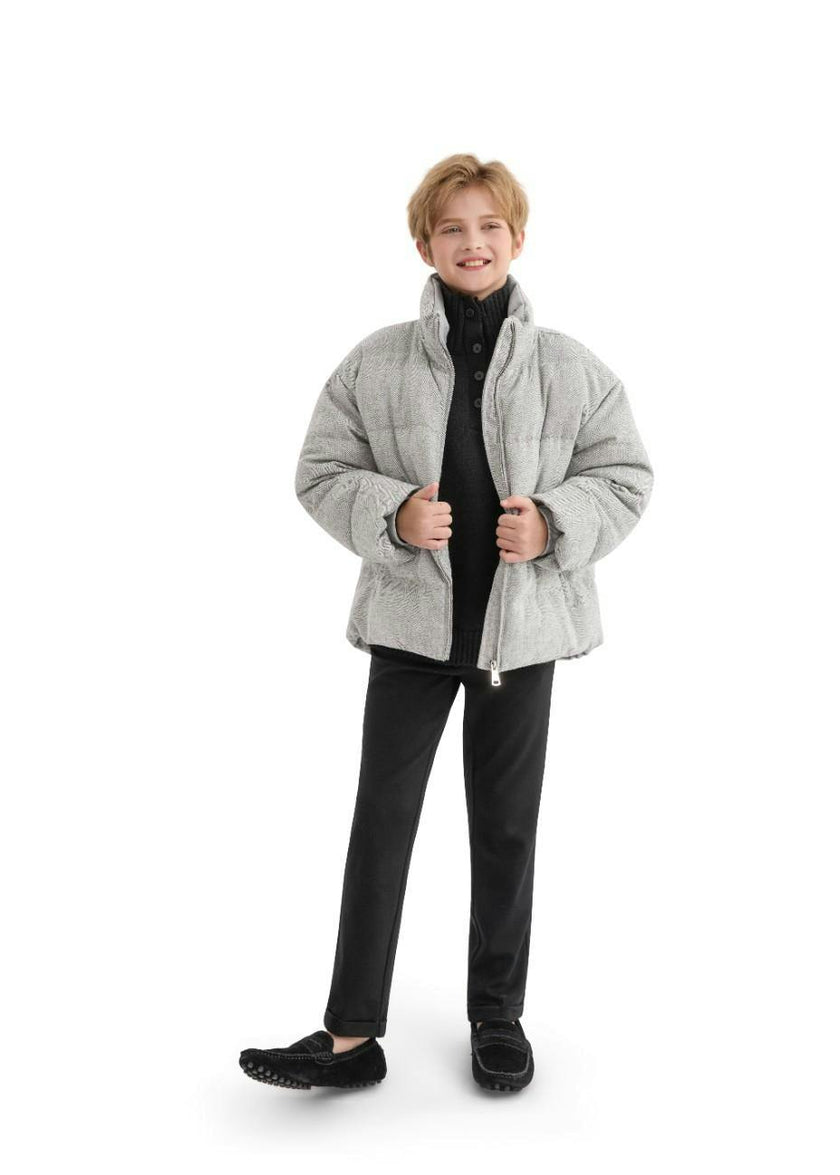 Gray Puffer Jacket with High Collar