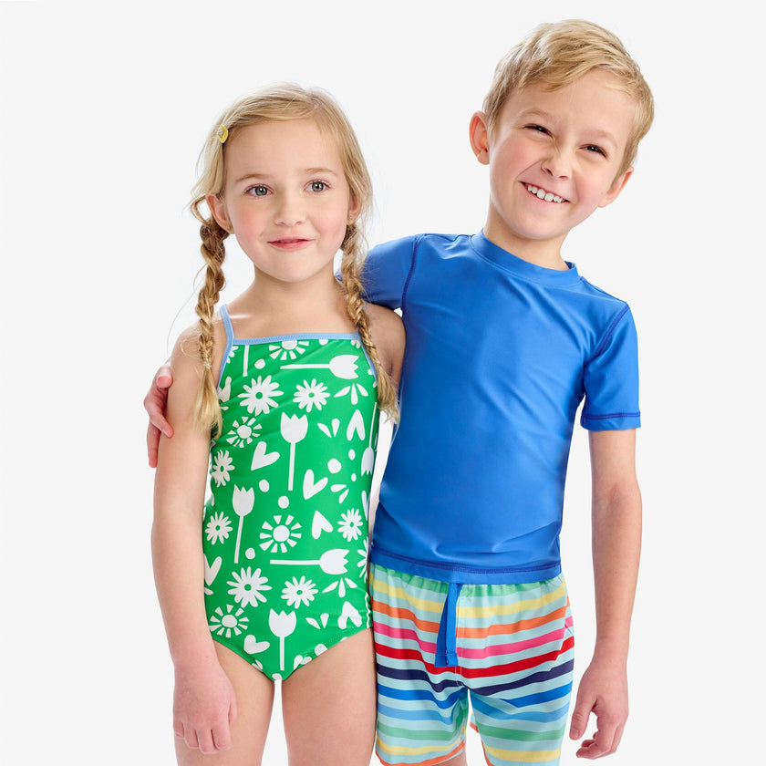 Kids swim trunk in rainbow sky stripe