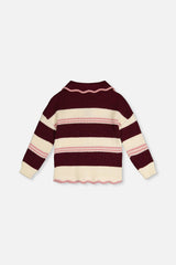 Scalloped Collar Sweater Red And White Stripes