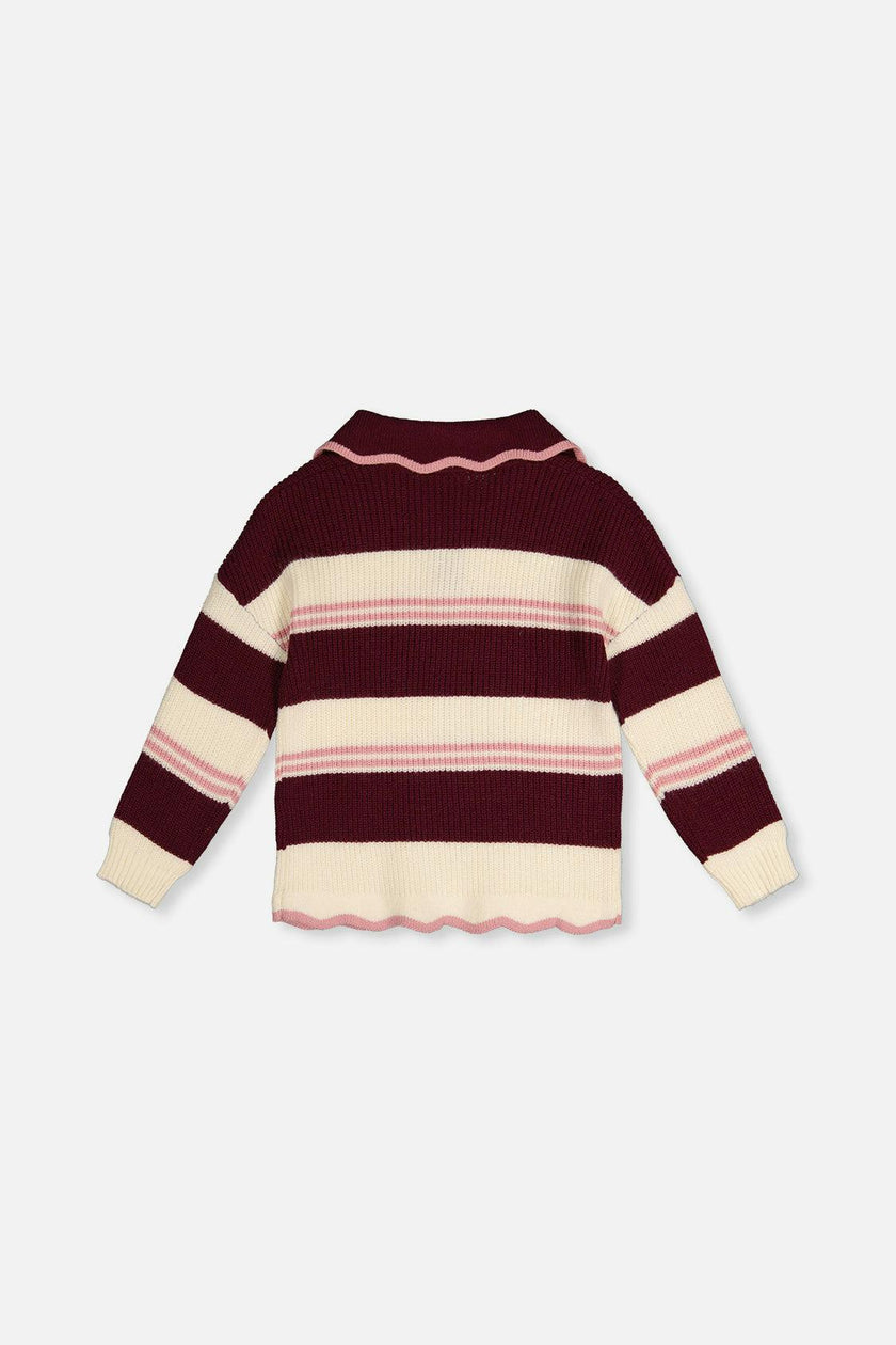 Scalloped Collar Sweater Red And White Stripes