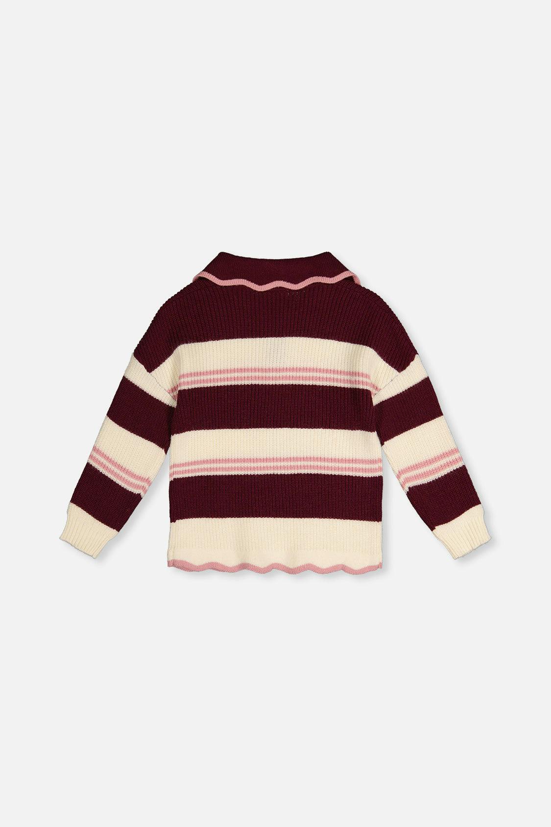 Scalloped Collar Sweater Red And White Stripes