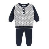 Boys Diamond Jacquard Knit Set Vintage Blue