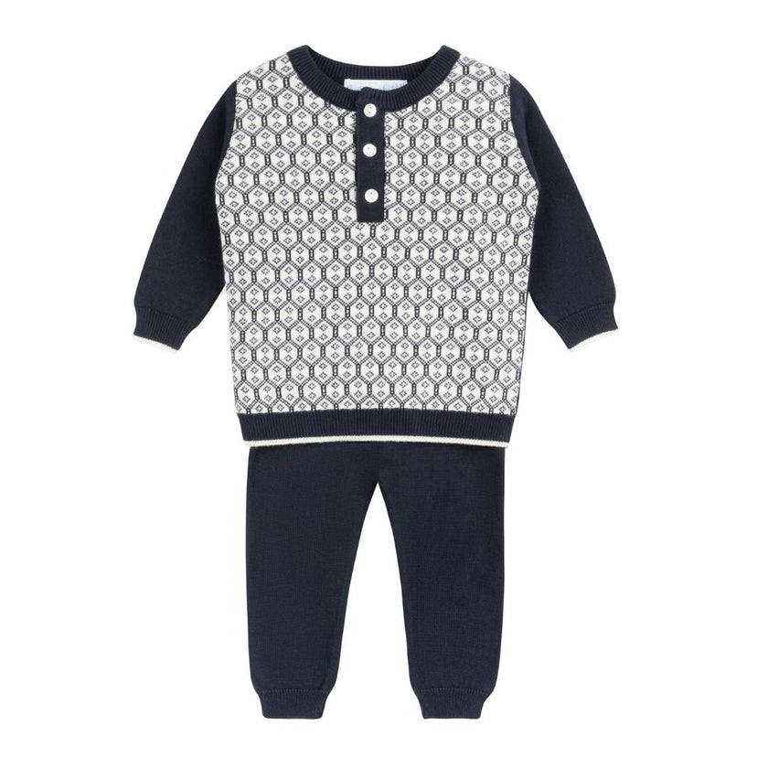 Boys Diamond Jacquard Knit Set Vintage Blue