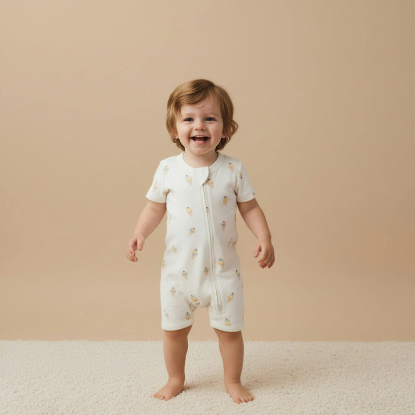 Organic Short Zip Romper - Ice Cream
